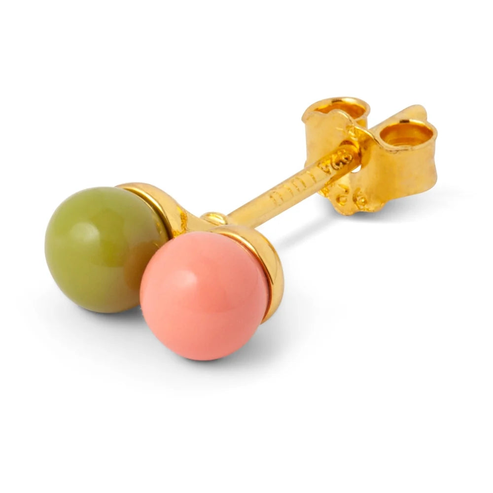 Ohrstecker Single 'Double Color Ball' Coral/Willow Green
