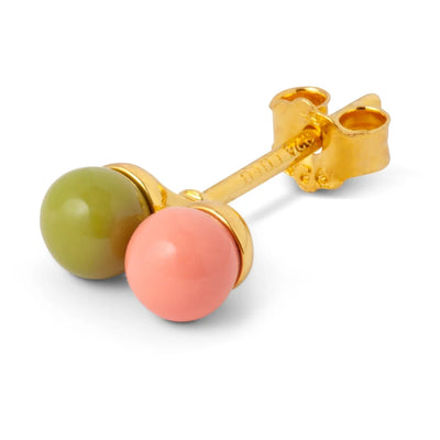 Ohrstecker Single 'Double Color Ball' Coral/Willow Green