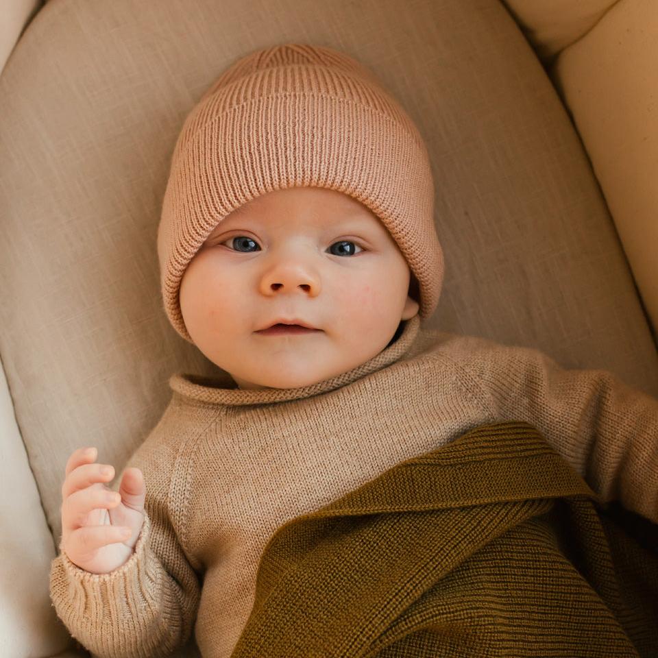 Merino Beanie 'Fonzie Newborn' Apricot