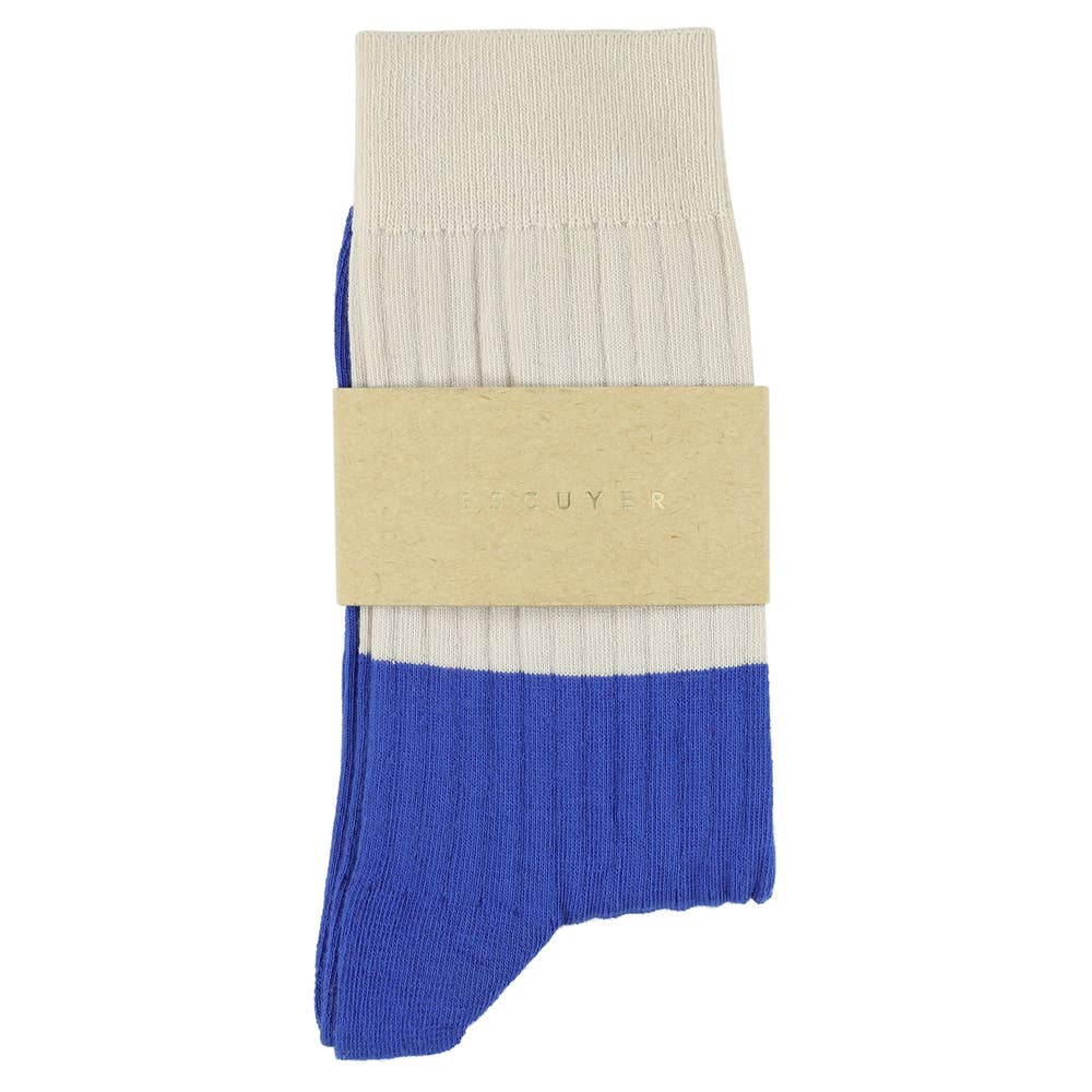 Socken 'Colour Block' Ecru & Blau